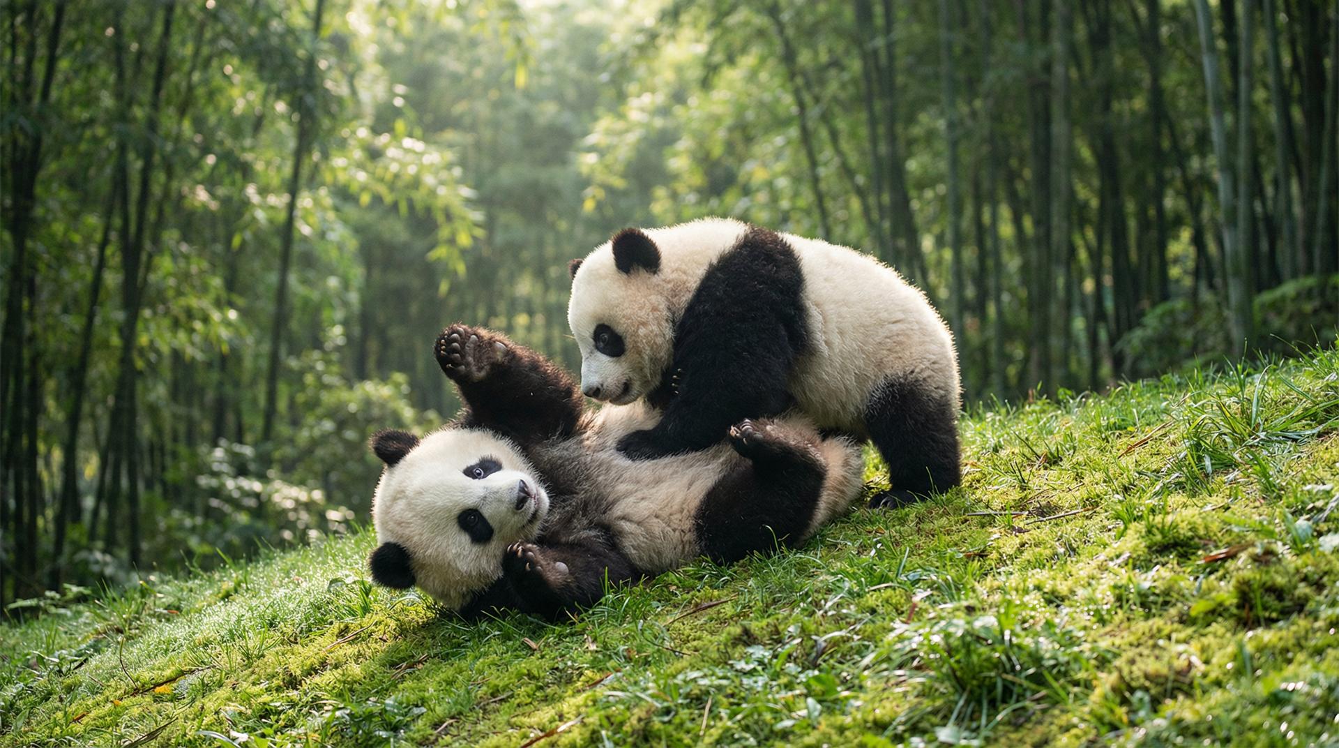 抖音揭秘熊猫嬉戏视频